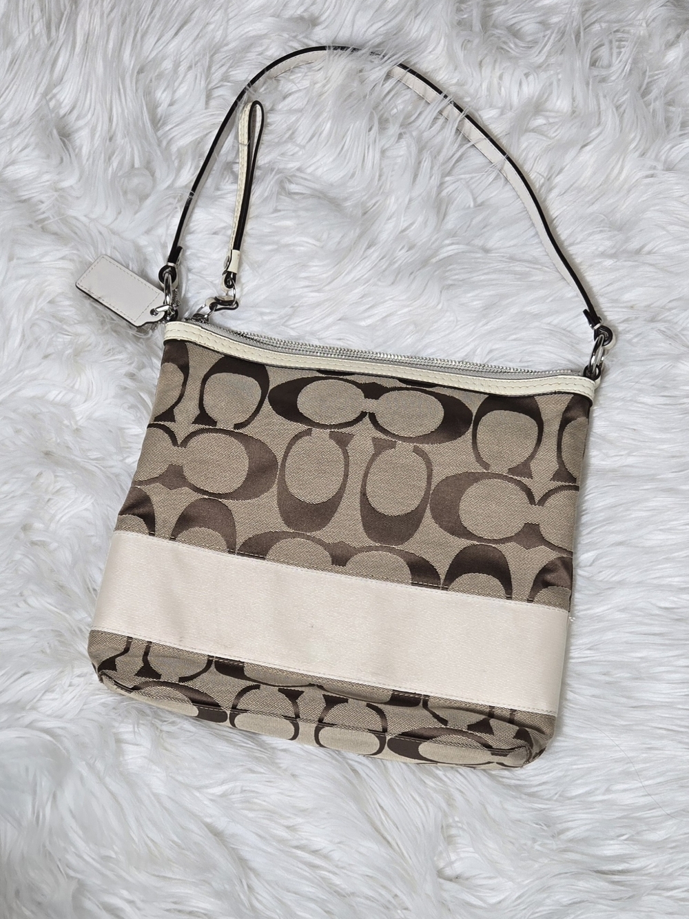 Coach Brown Signature Canvas and Cream Trim Shoulder Bag